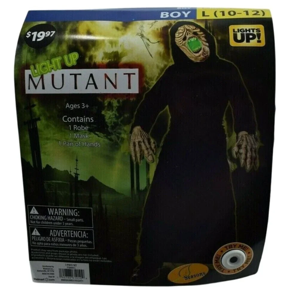 Seasons Boys L 10 to 12 New Light Up Mutant Complete 4 Piece Halloween Costume